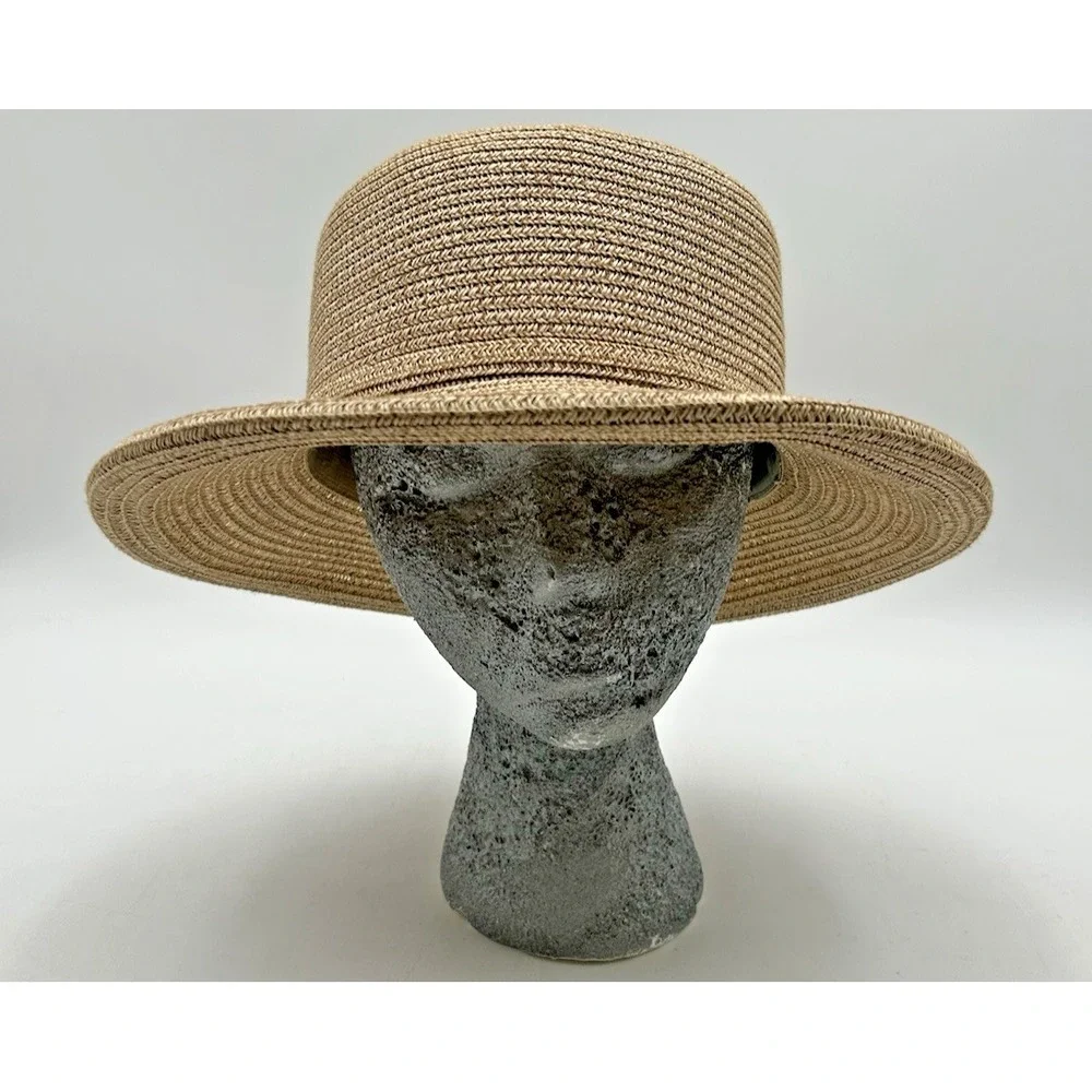 Betmar New York Beige Paper Straw Boater Hat Womens Resort Sun Hat